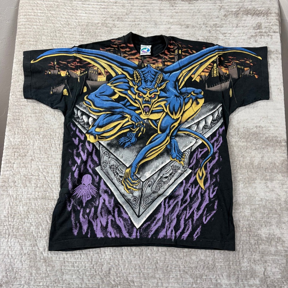 Vintage 1995 Liquid Blue Gargoyle All Over Print Shirt XL Made in USA Distressed